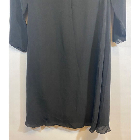 Isabella Bird Womens Sz 8 Silk Faux Wrap Ruffled V Neck Aline Dress LBD Black D9 - Picture 6 of 7